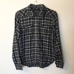 Paige Long Sleeve Button Down Plaid Flannel Shirt - Gray - S